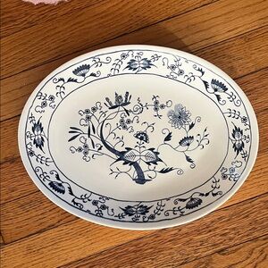 vintage 1954 Royal Doorn Blue Onion oval serving platter dish plate floral folk